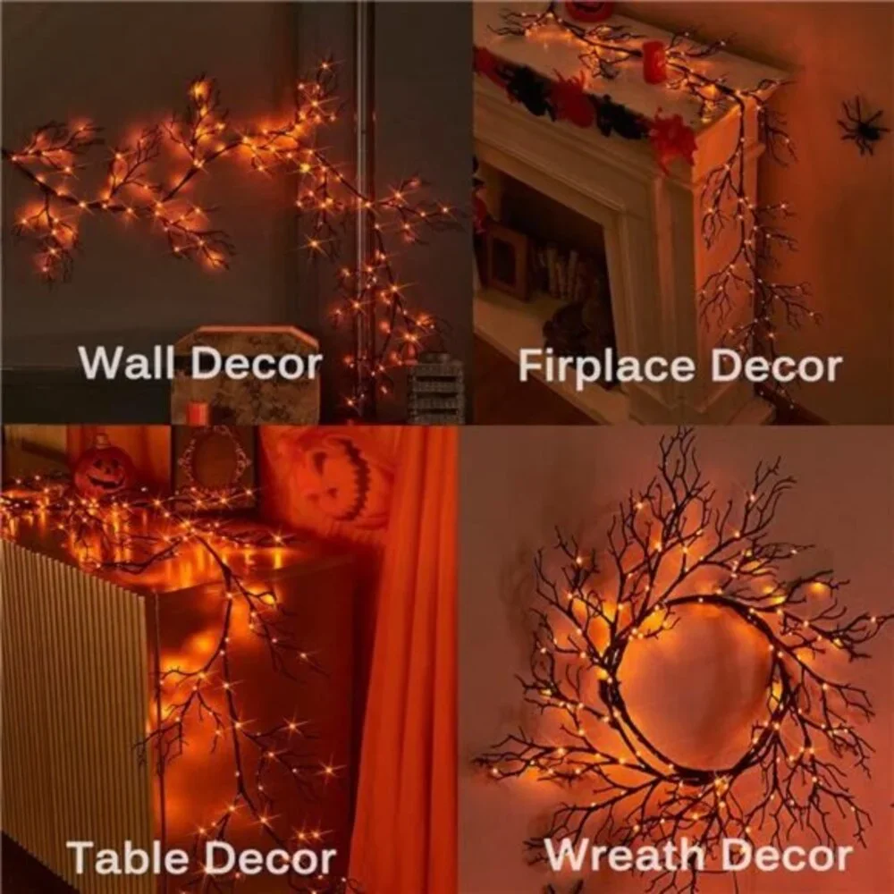 6FT Halloween Garland w/ 120 Orange & Purple Lights-8 Functions,Battery Operated